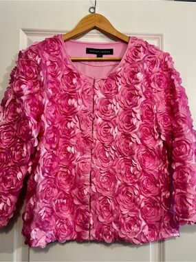 Boston Proper Pink 3D Floral Jacket.  Perfect for Spring/Summer. Size M NWT.